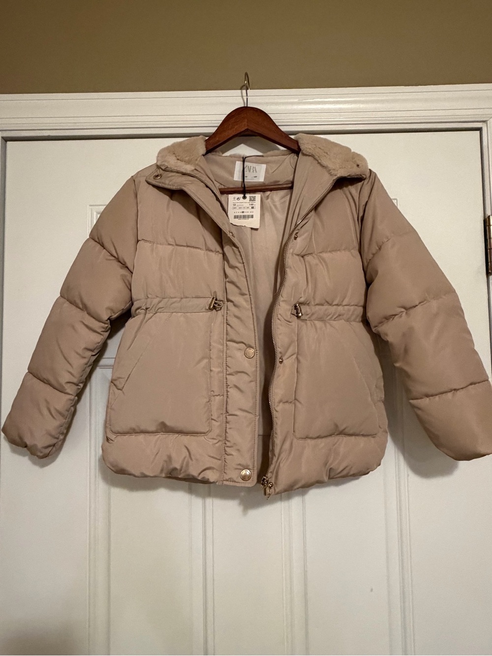 Zara Kids Cozy Puffer Jacket in Beige
